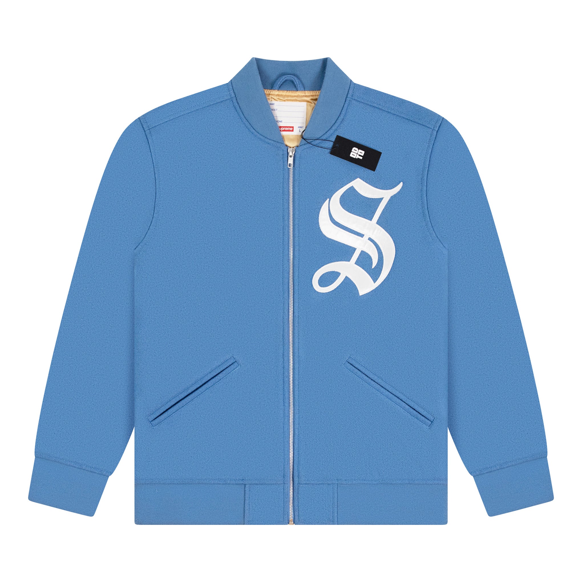 SUPREME OLD ENGLISH ZIP VARSITY JACKET DUSTY BLUE – ODTO SUPREME OLD ENGLISH ZIP VARSITY JACKET DUSTY BLUE – ODTO