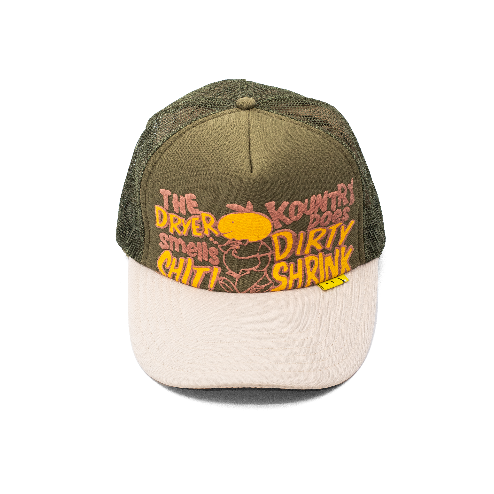 KAPITAL KOUNTRY DIRTY SHRINK TRUCKER HAT OLIVE/BEIGE