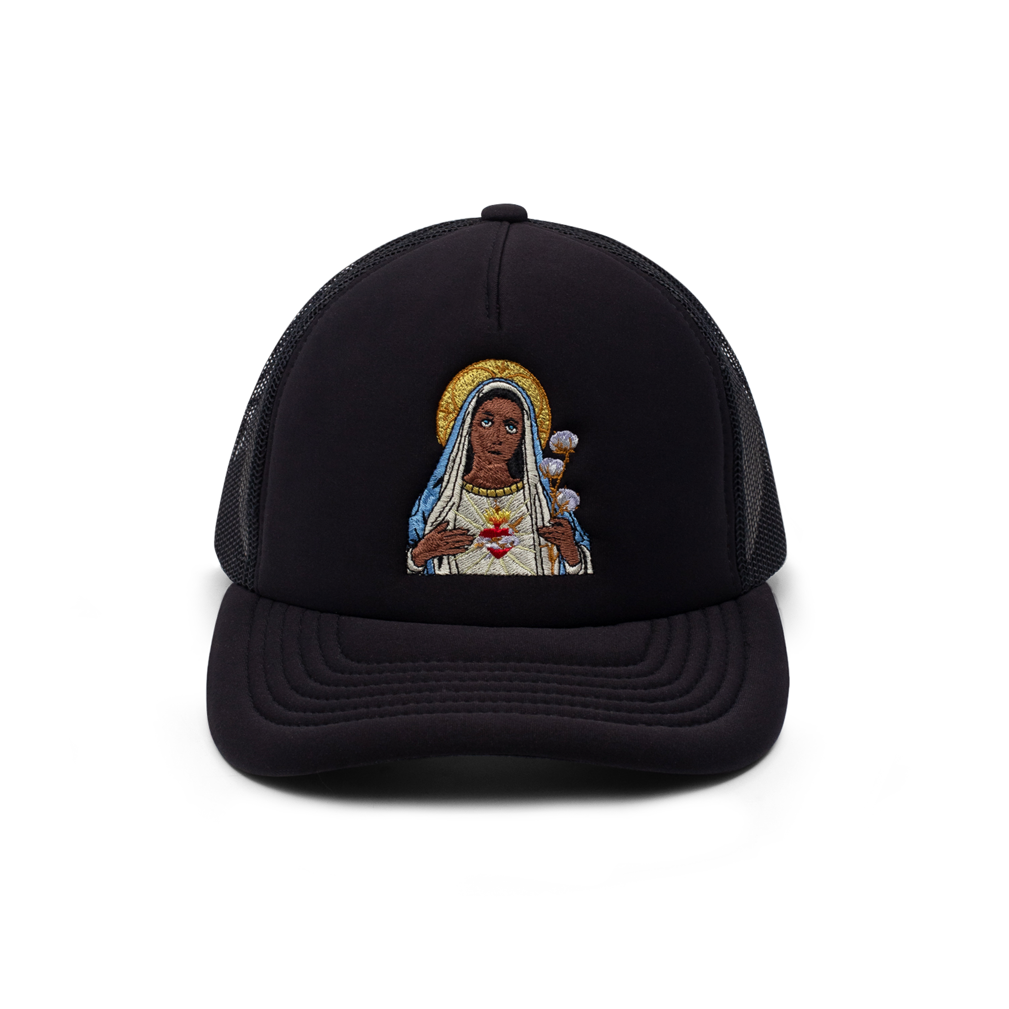 DENIM TEARS BLACK MADONNA TRUCKER HAT BLACK