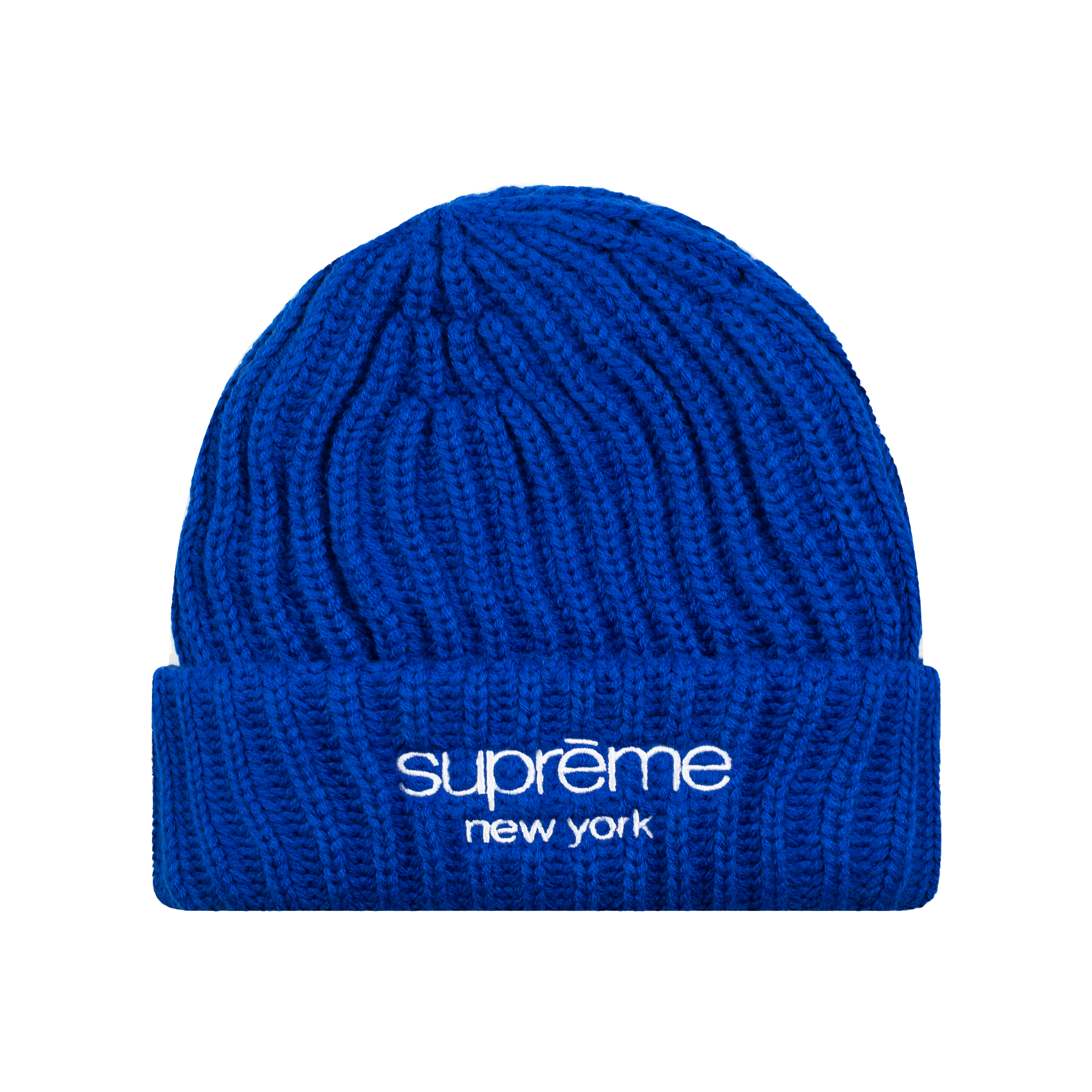 SUPREME CHUNKY RIB CLASSIC LOGO BEANIE ROYAL BLUE – ODTO