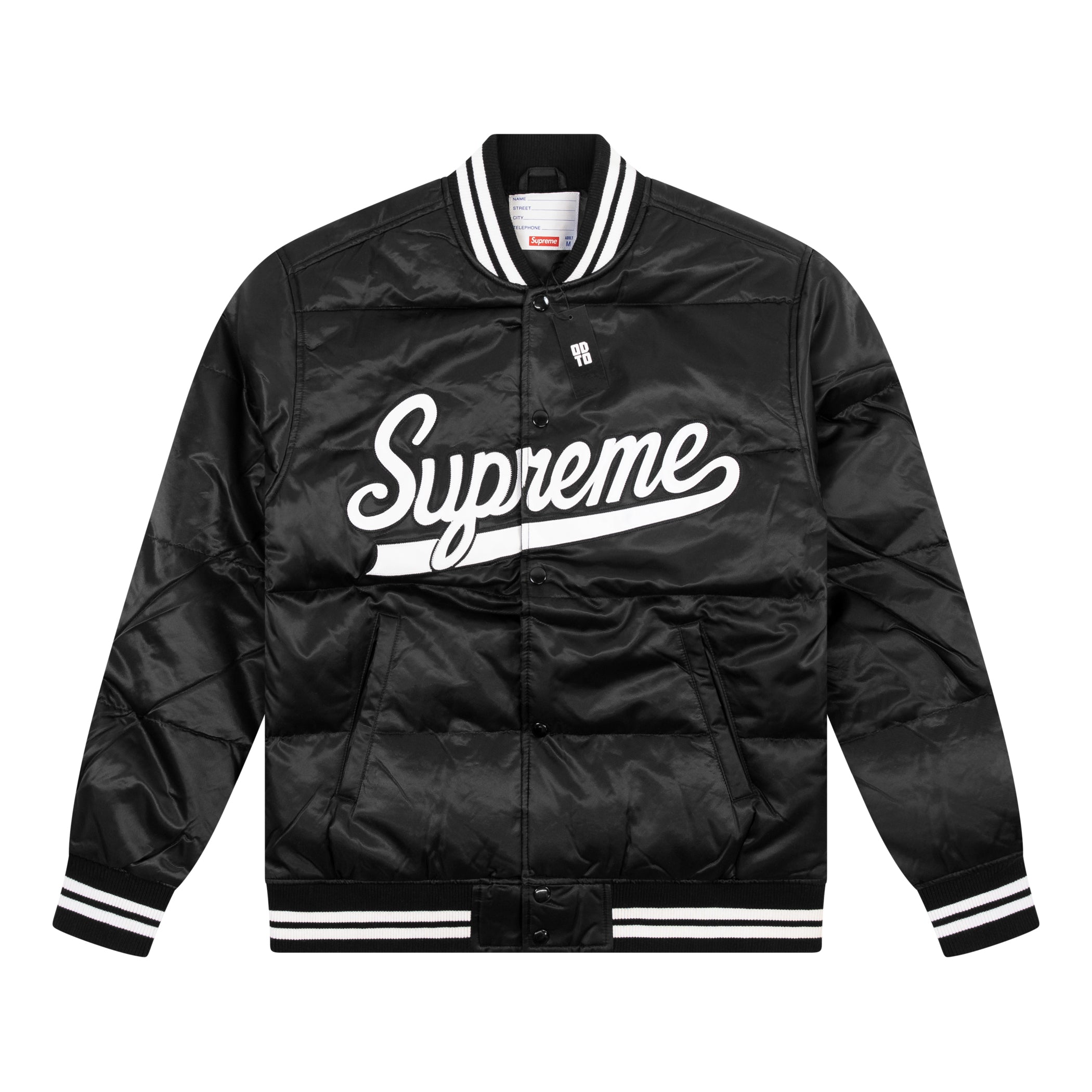 SUPREME SCRIPT VARSITY PUFFY JACKET BLACK