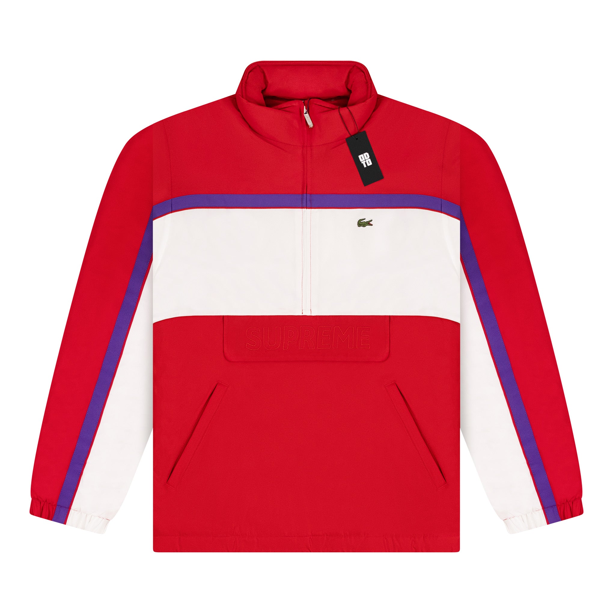 SUPREME LACOSTE PUFFY HALF ZIP PULLOVER RED