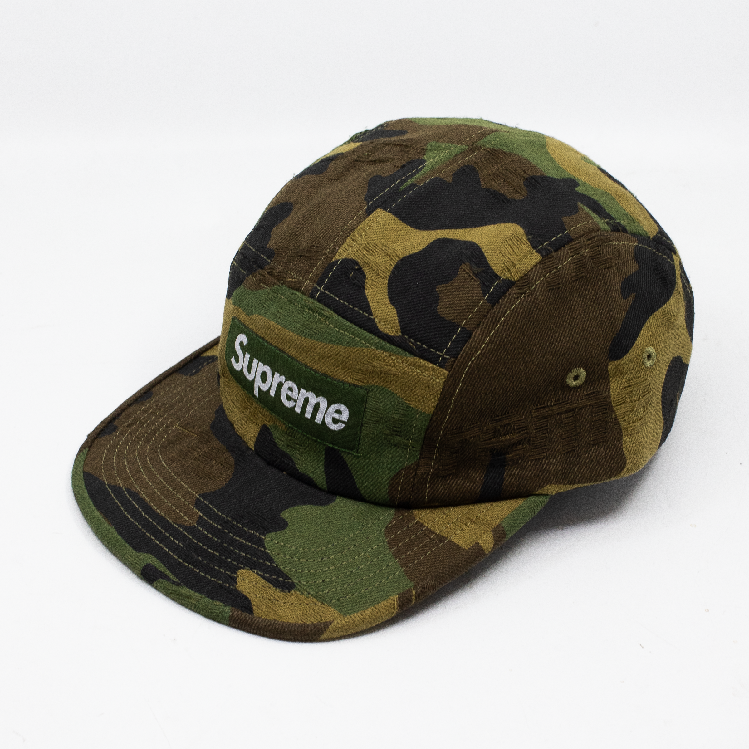 SUPREME JACQUARD LOGO DENIM CAMP CAP CAMO