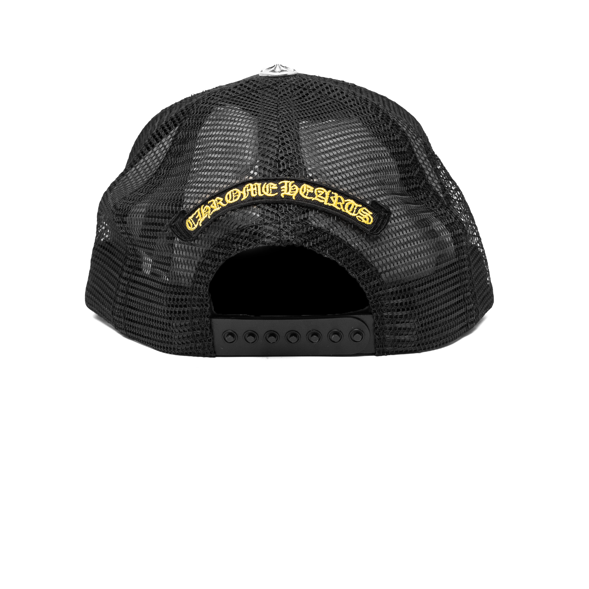 CHROME HEARTS PLUS CROSS SEAL STAMP TRUCKER HAT BLACK