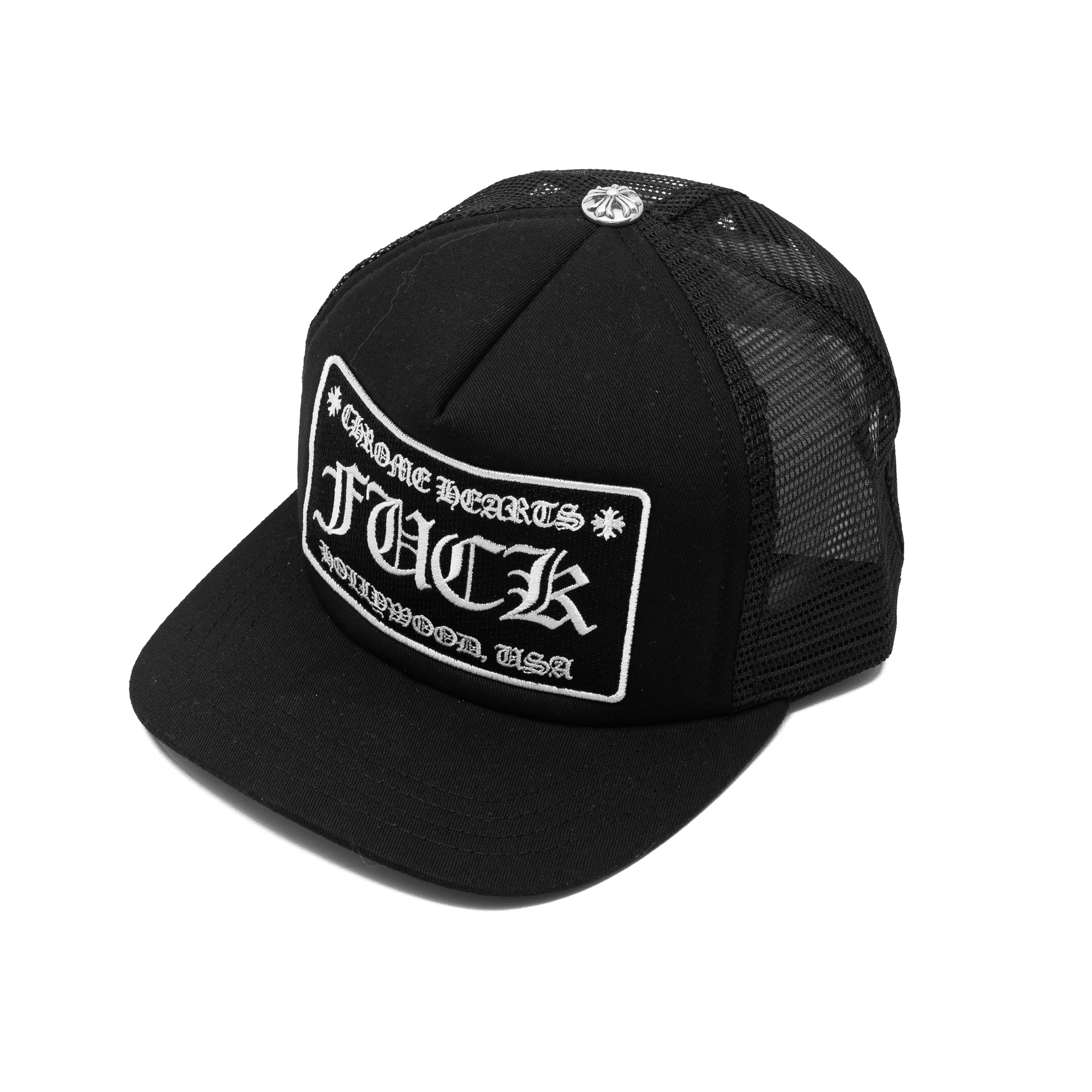 CHROME HEARTS FUCK HOLLYWOOD TRUCKER HAT BLACK