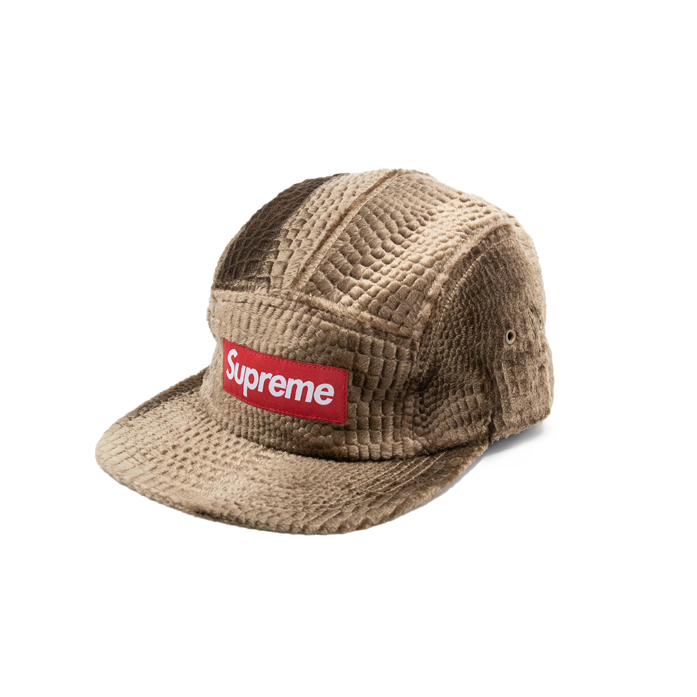 SUPREME CROC EMBOSSED VELVET CAMP CAP BROWN