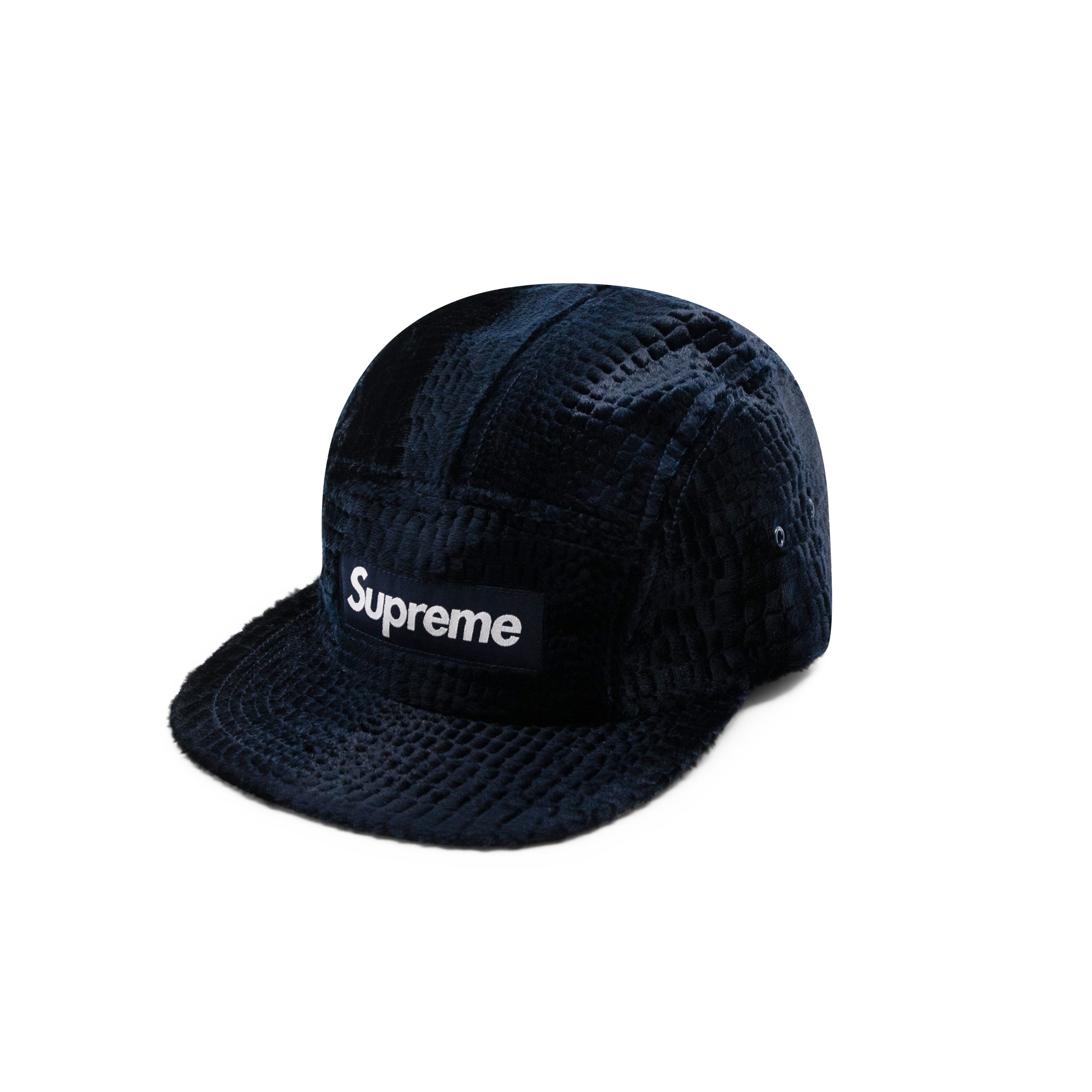 SUPREME CROC EMBOSSED VELVET CAMP CAP NAVY