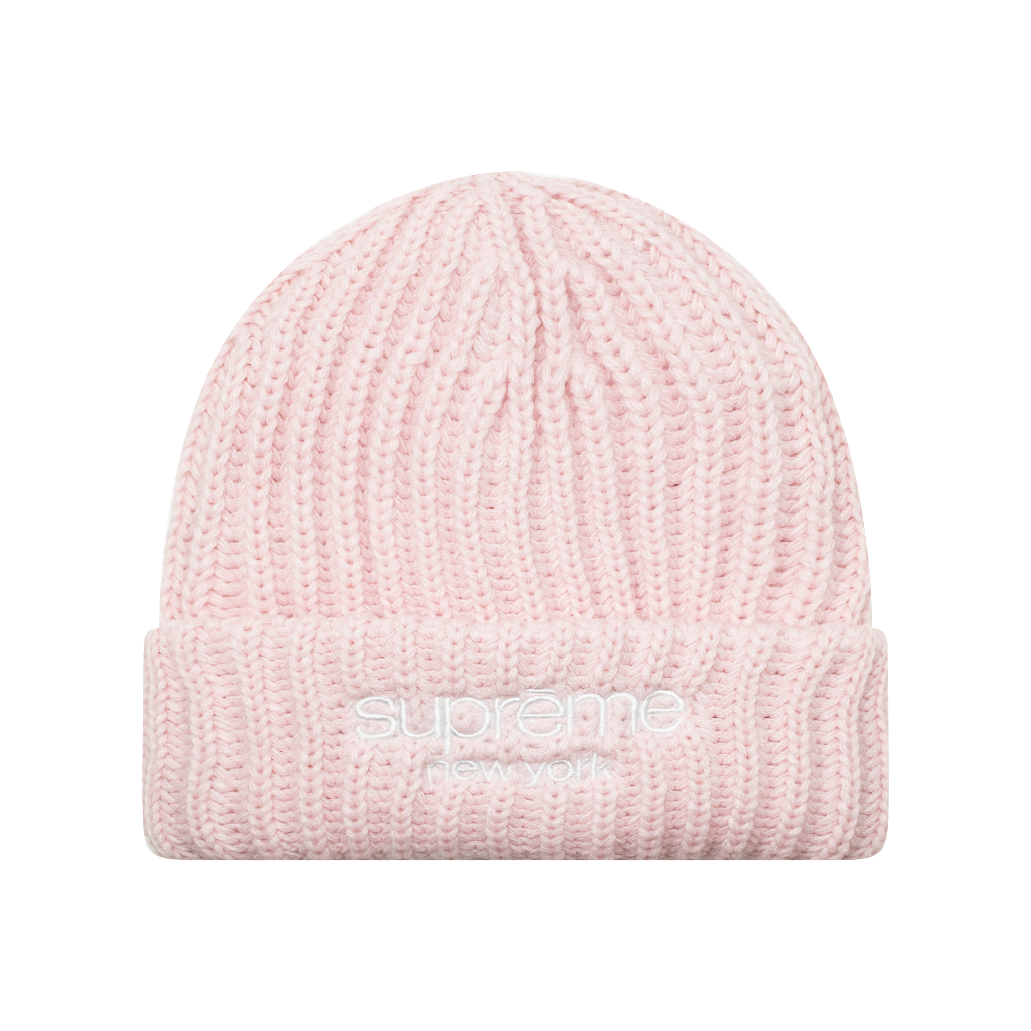 SUPREME RIBBED CLASSIC LOGO BEANIE PINK