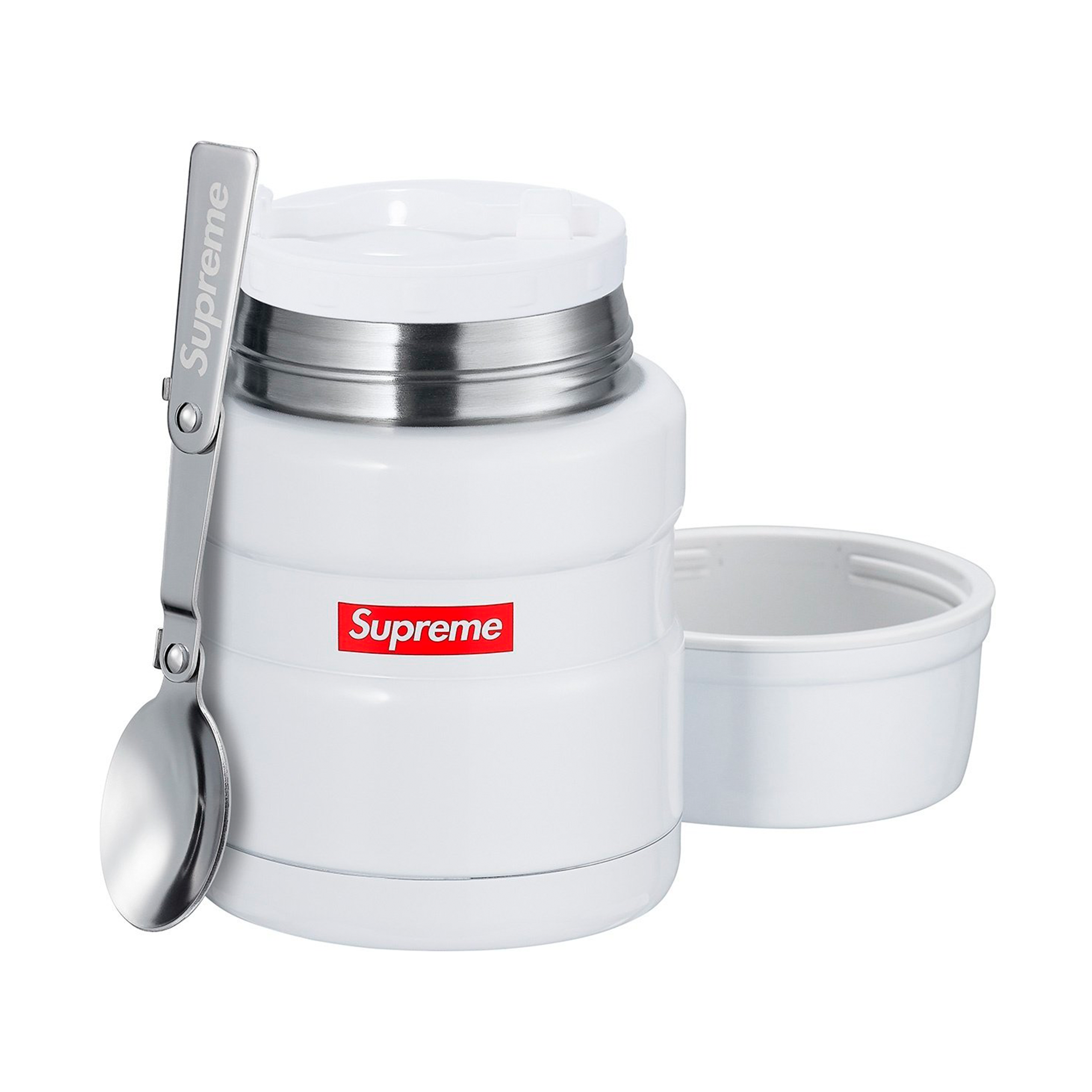 SUPREME THERMOS WHITE STAINLESS KING FOOD JAR AND SPOON