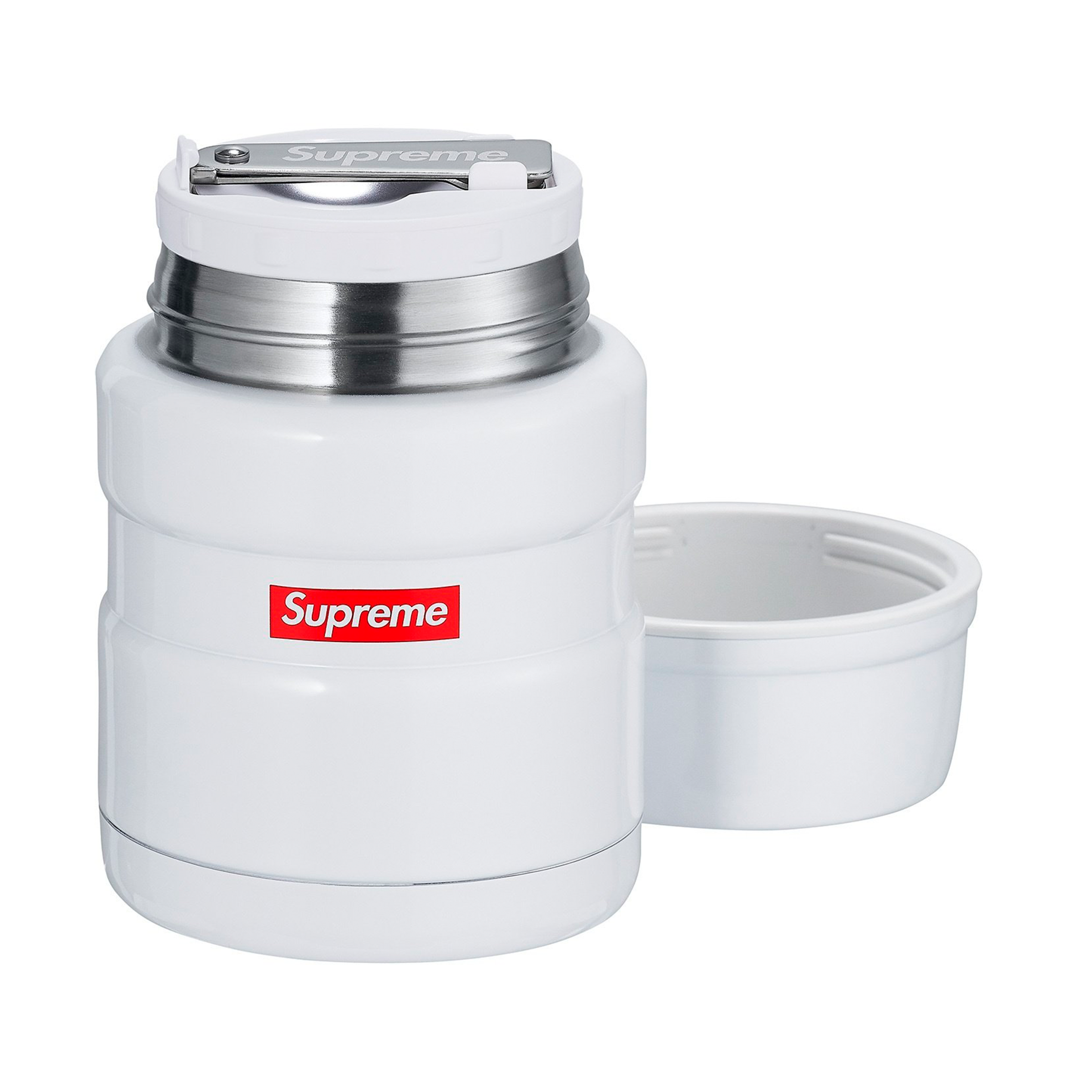 SUPREME THERMOS WHITE STAINLESS KING FOOD JAR AND SPOON