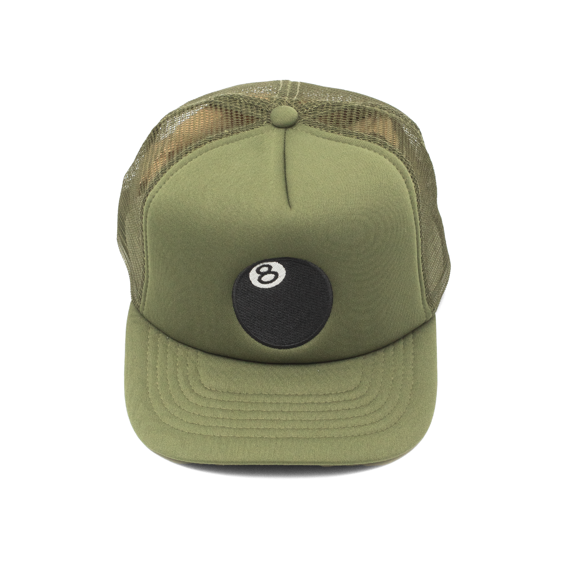 STUSSY 8 BALL TRUCKER CAP OLIVE