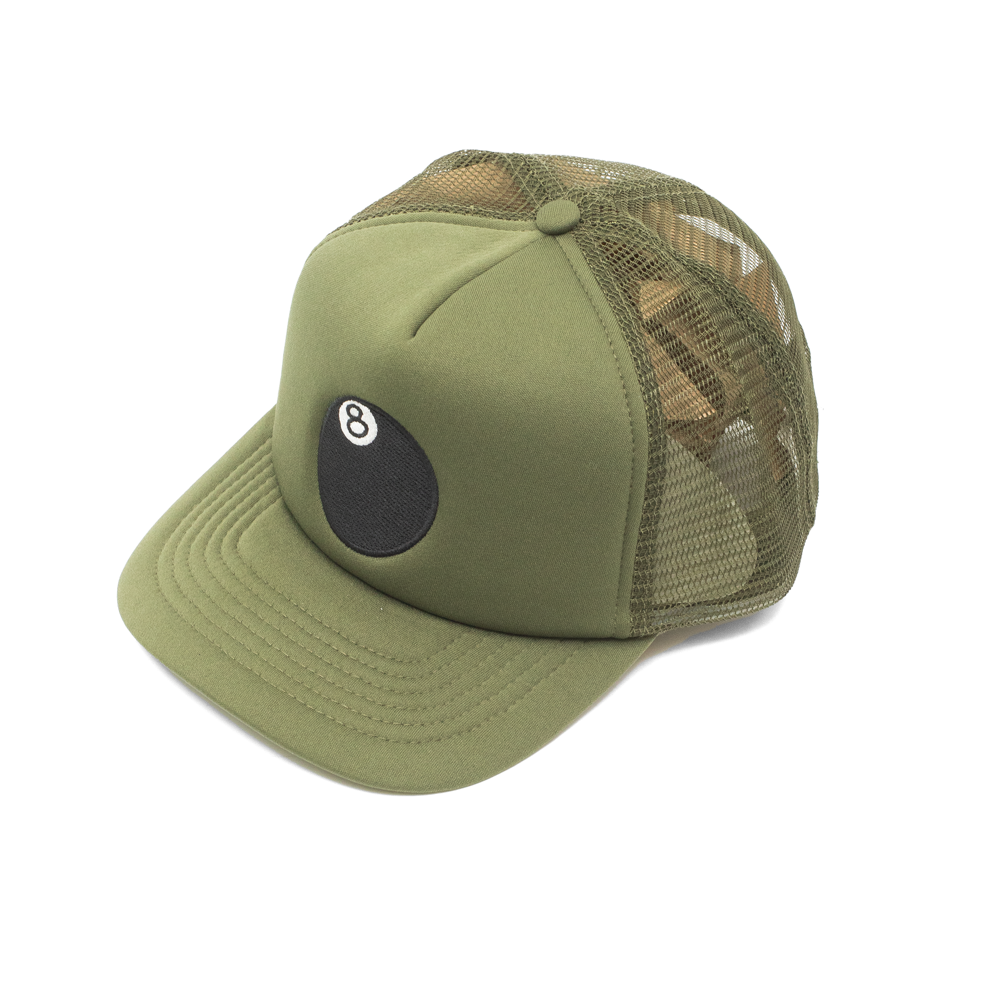 STUSSY 8 BALL TRUCKER CAP OLIVE