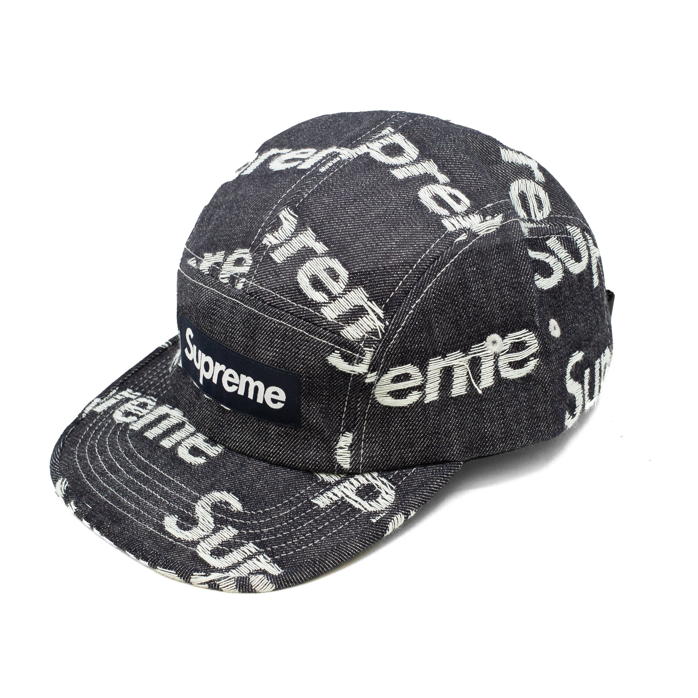 SUPREME JACQUARD LOGO DENIM CAMP CAP BLACK/BLACK