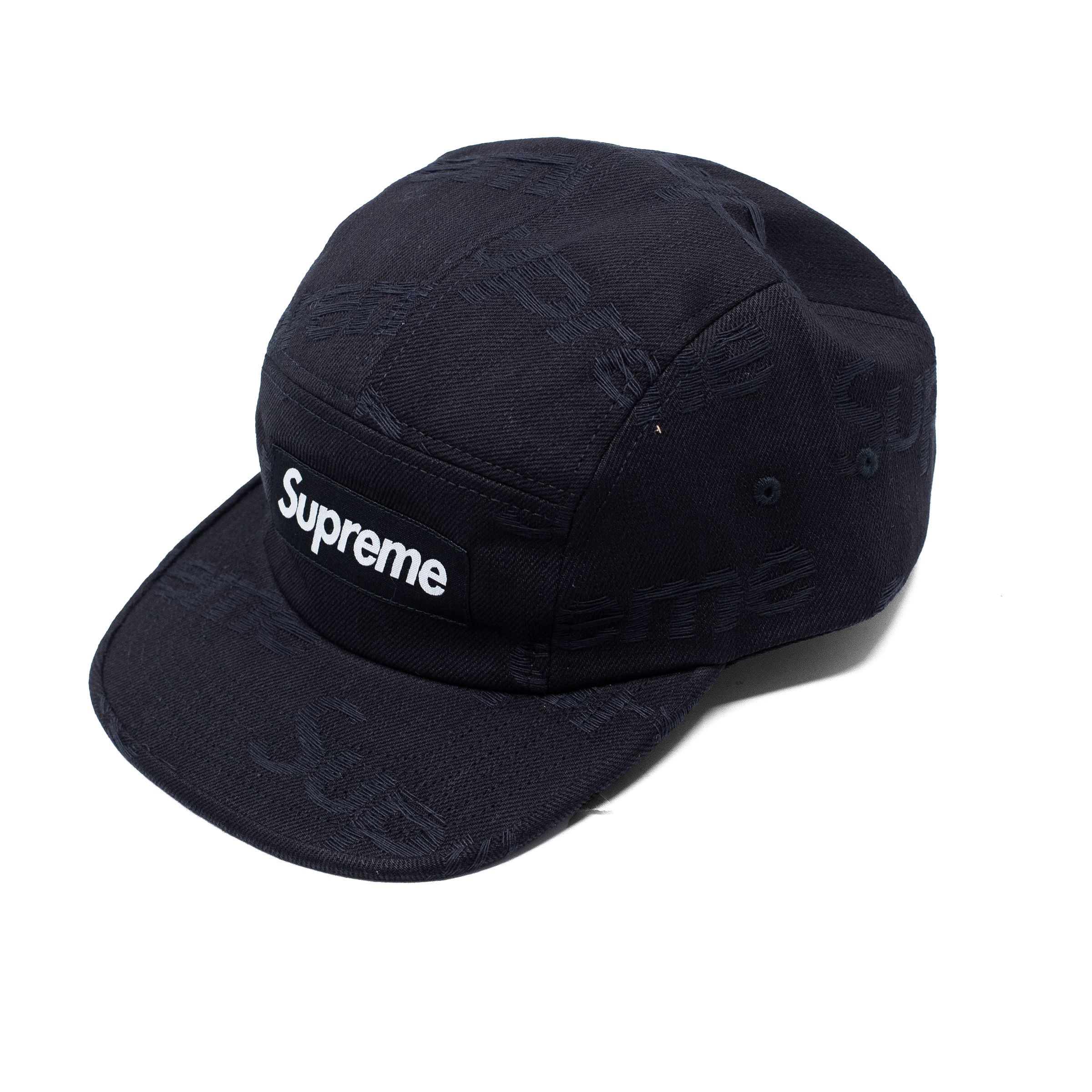 SUPREME JACQUARD LOGO DENIM CAMP CAP BLACK