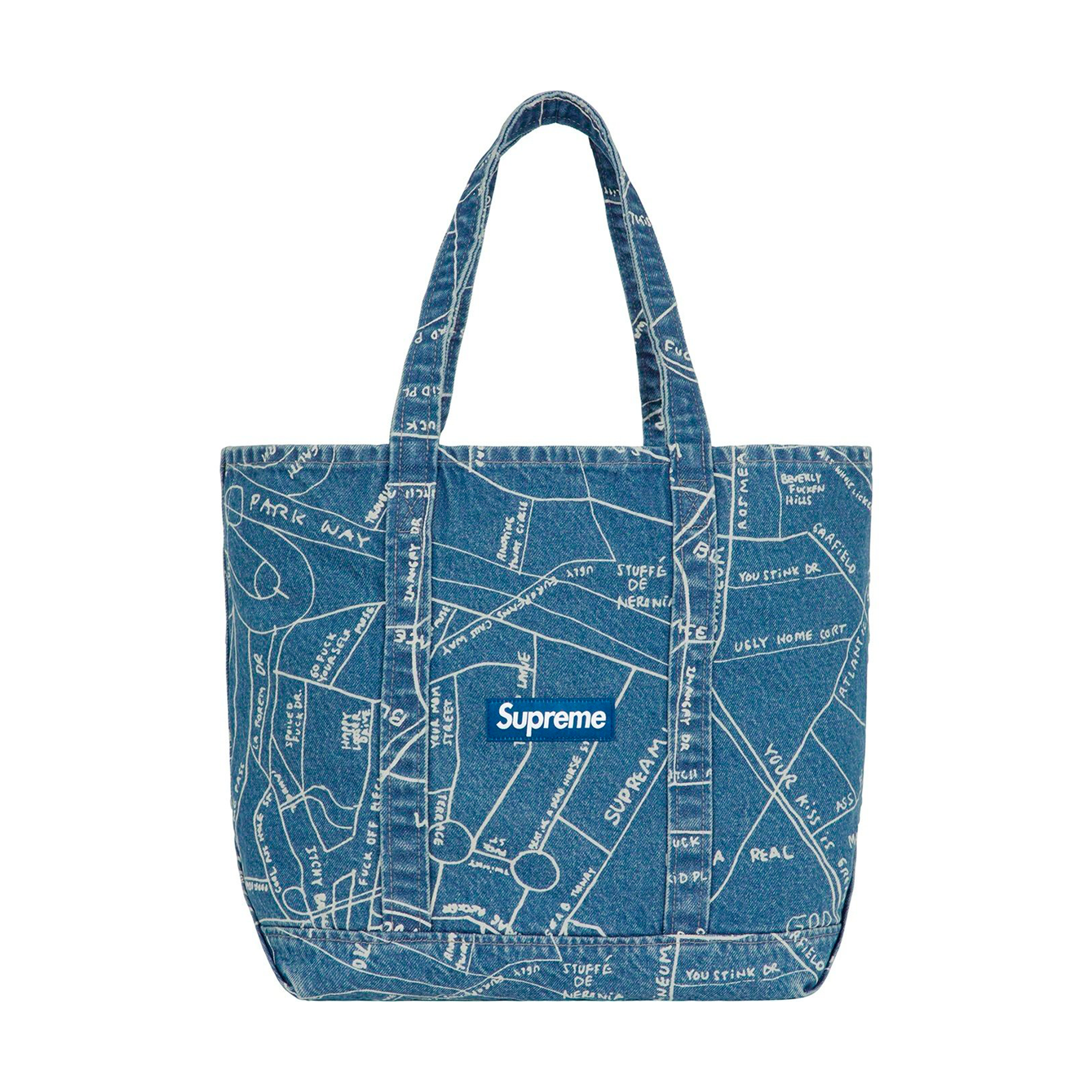 SUPREME GONZ MAP DENIM TOTE WASHED BLUE