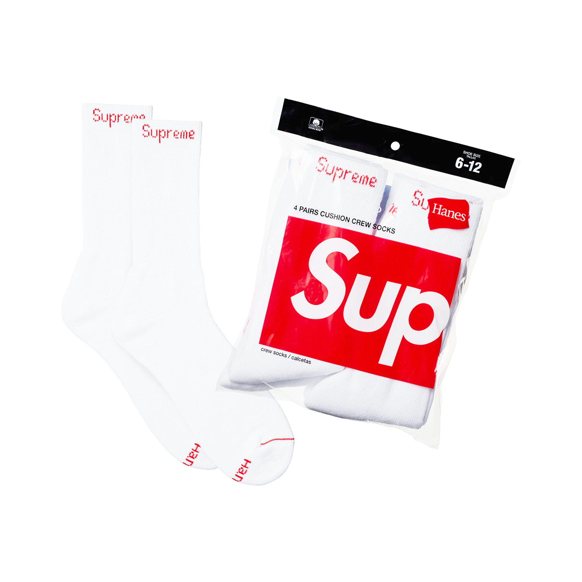 SUPREME HANES CREW SOCKS (4 PACK) WHITE