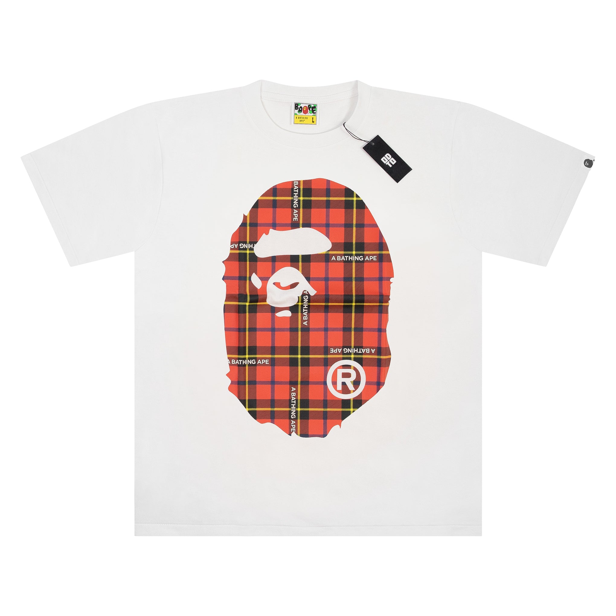 BAPE LOGO 格纹猿头 T 恤 白色/红色