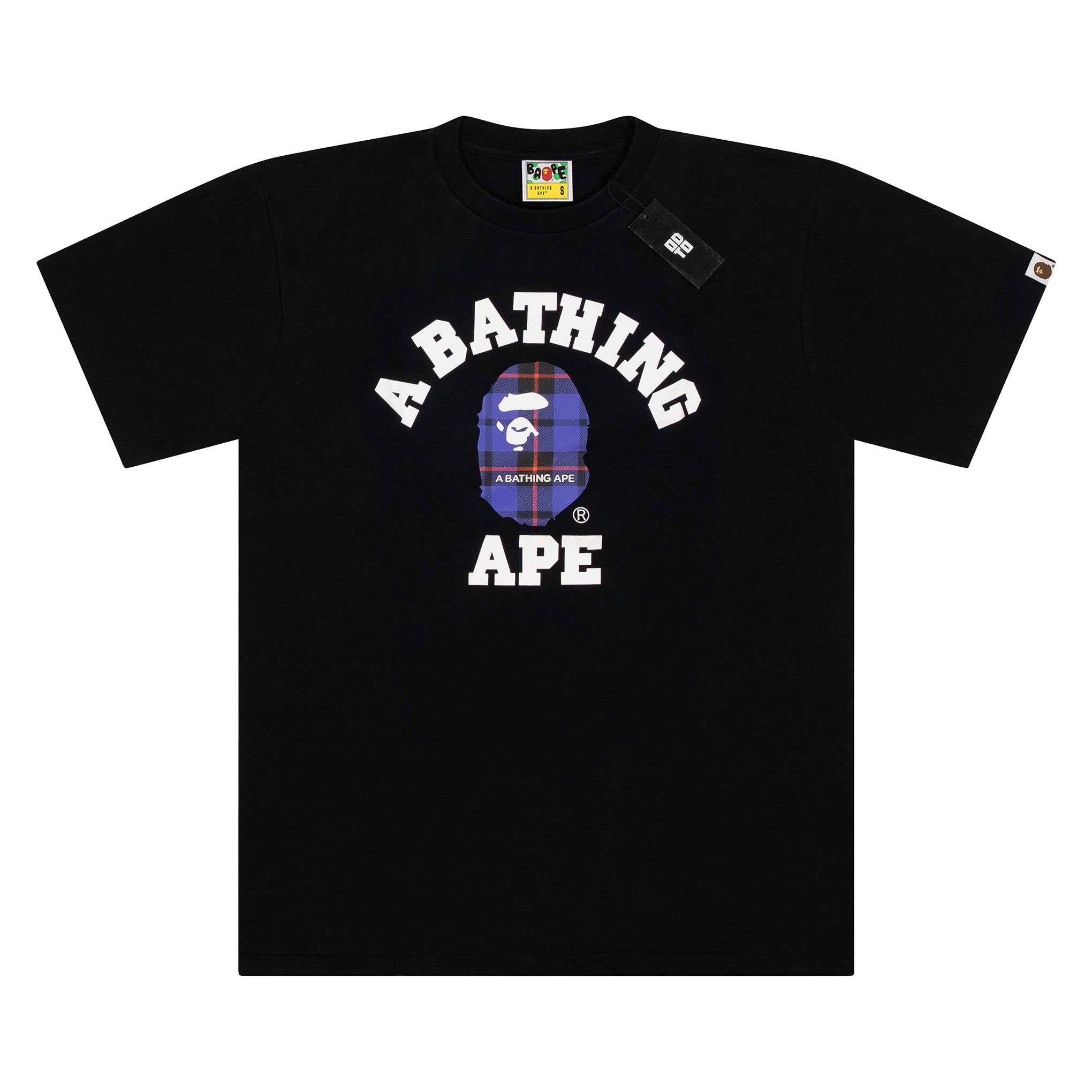 BAPE 徽标格纹学院 T 恤 黑色/蓝色