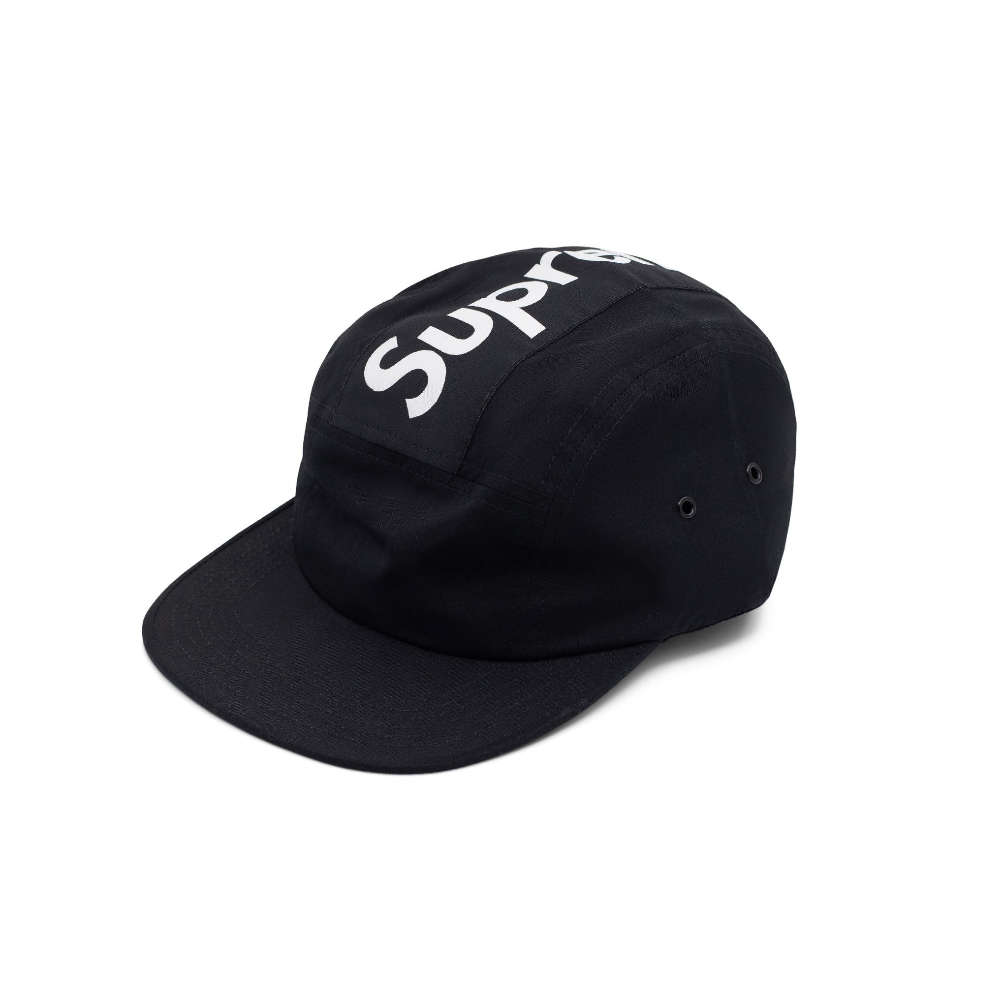 SUPREME TOP PANEL STRIPE CAMP CAP BLACK