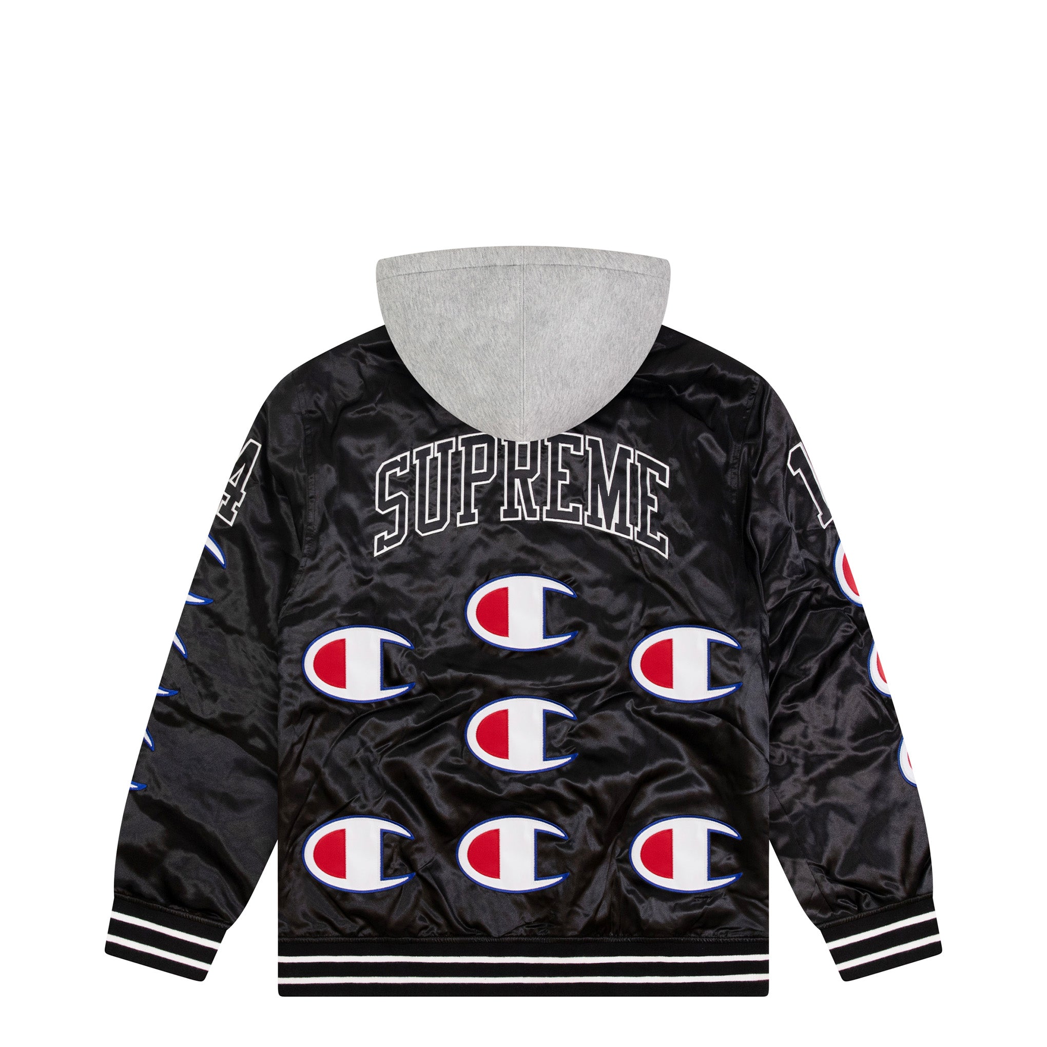 Supreme champion hooded store satin varsity jacket black