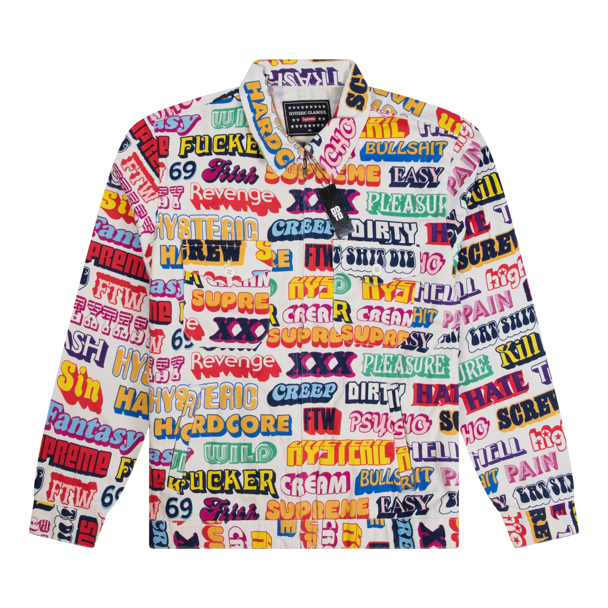 SUPREME HYSTERIC GLAMOUR TEXT WORK JACKET WHITE