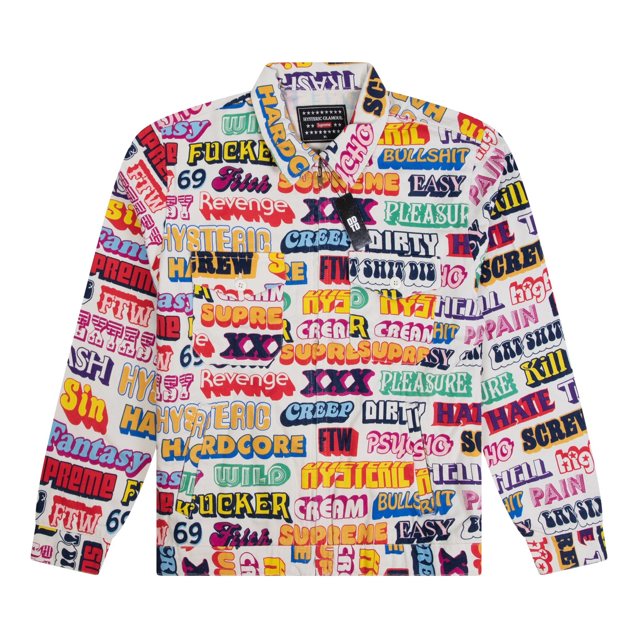 SUPREME HYSTERIC GLAMOUR TEXT WORK JACKET WHITE