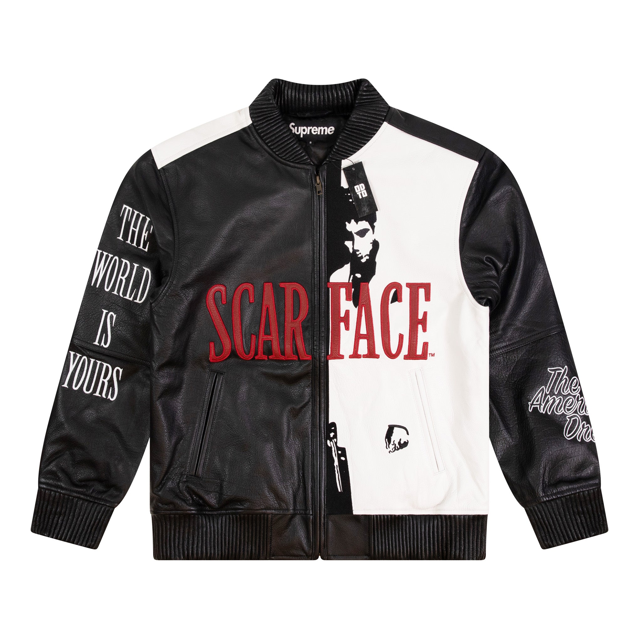 SUPREME SCARFACE EMBROIDERED LEATHER JACKET BLACK