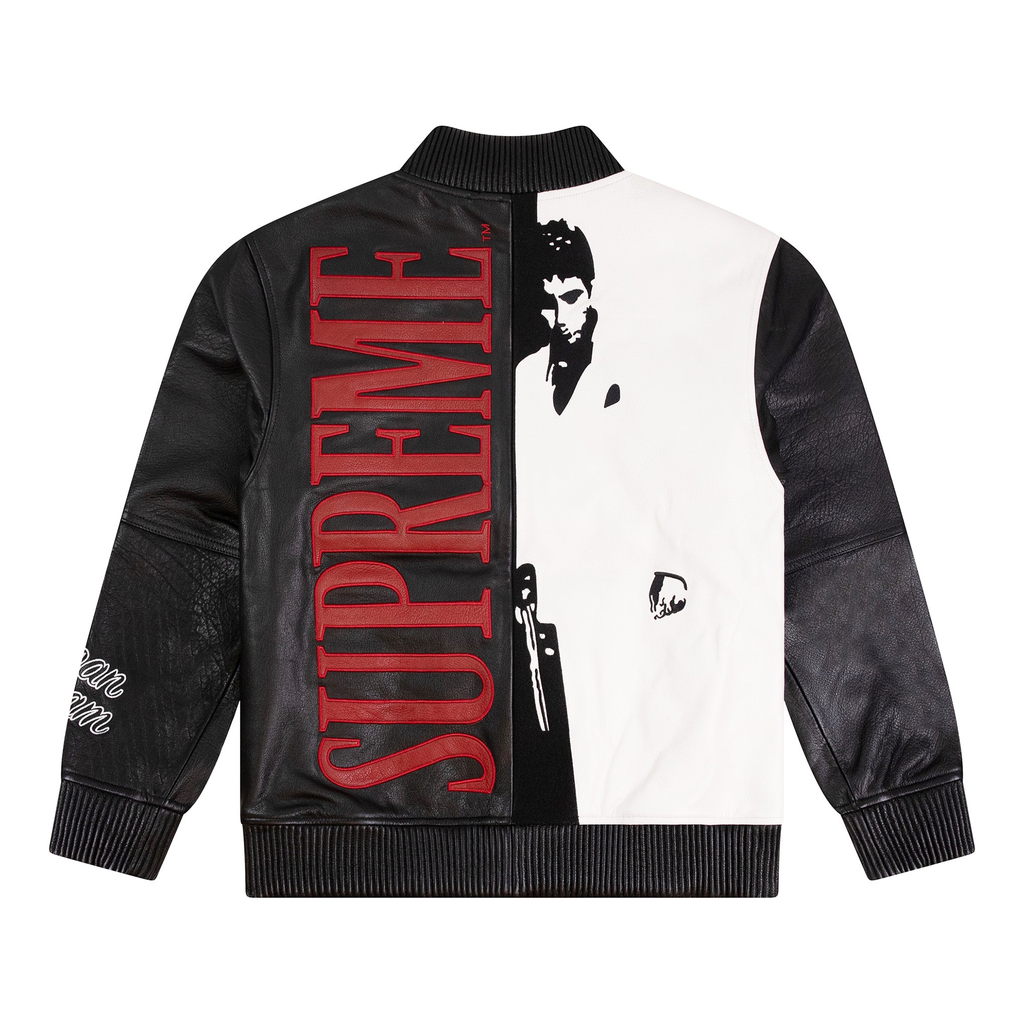 SUPREME SCARFACE EMBROIDERED LEATHER JACKET BLACK